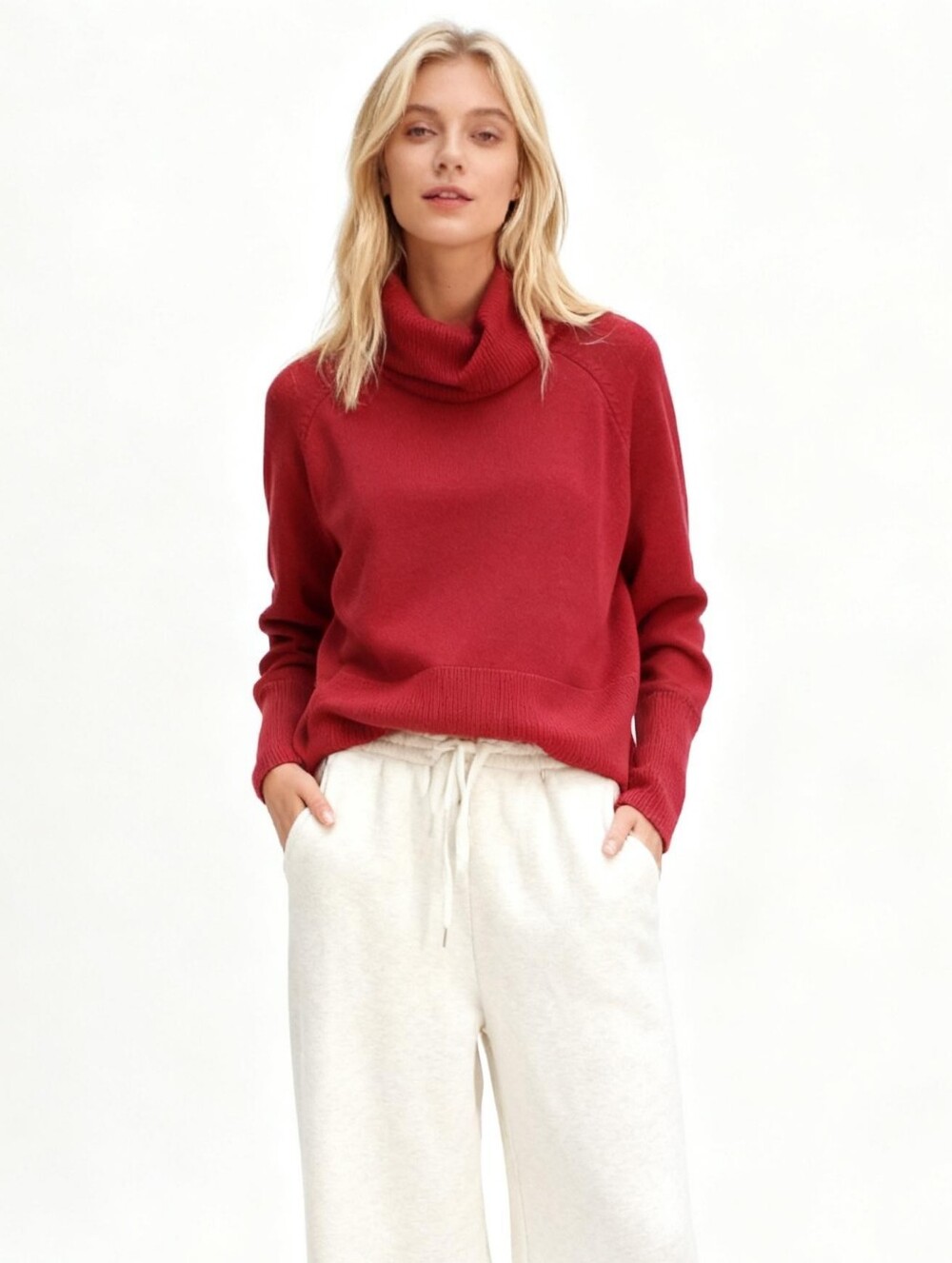 Athleta Cashmere-Wool Blend  Cowl-Neck Red Sweater Size S